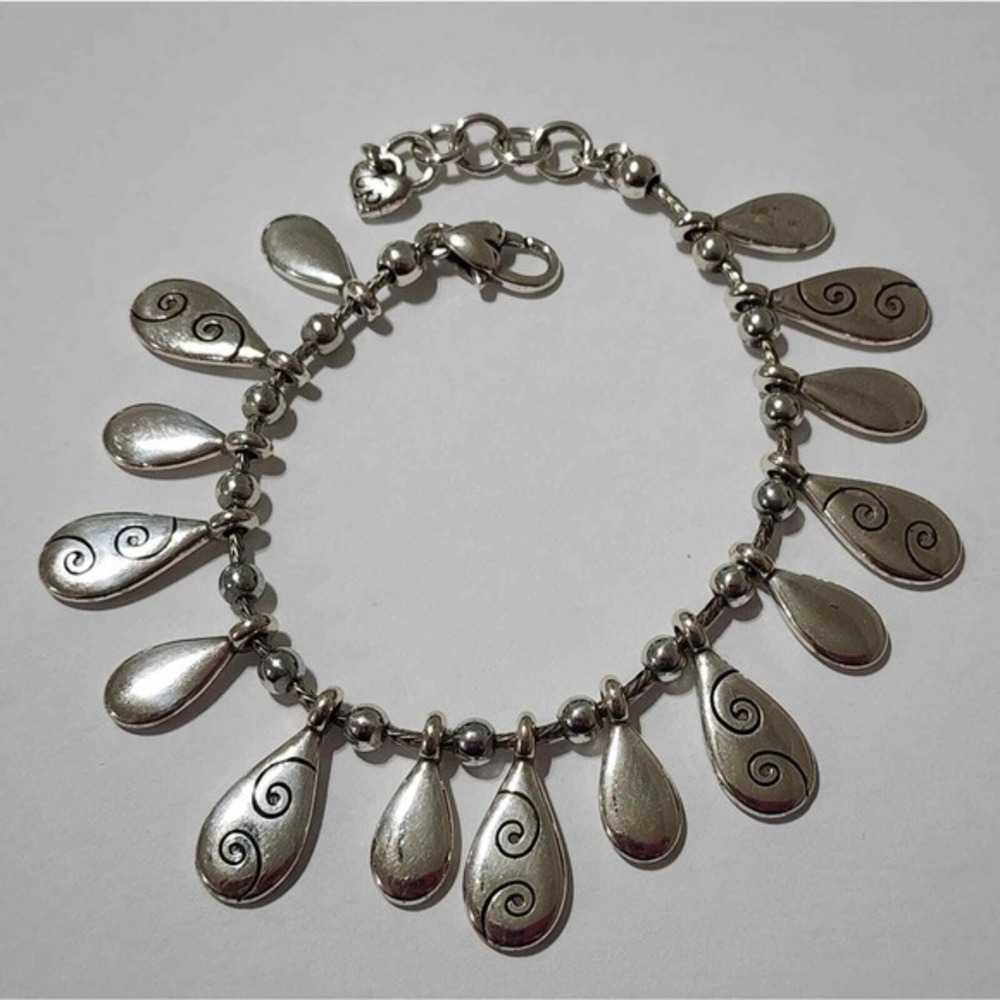 Brighton Silver‎ pl Dangle Bracelet Teardrop Charms Boho Hippie Adjustable Chain